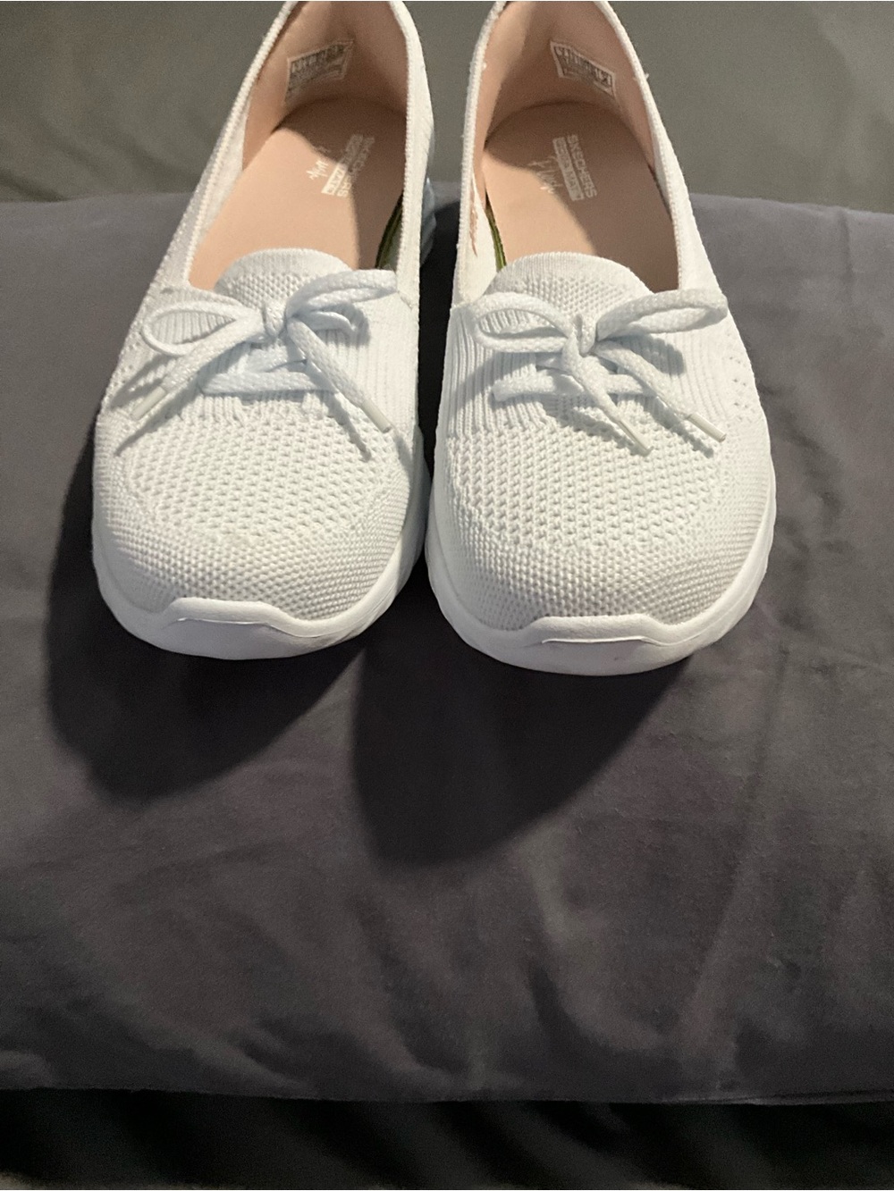 Skechers White Knit Plush Slip-On Sneakers with Bow Accent - Picture 4 of 5